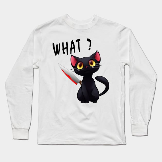 cut black cat with bloody knife Long Sleeve T-Shirt by salah_698